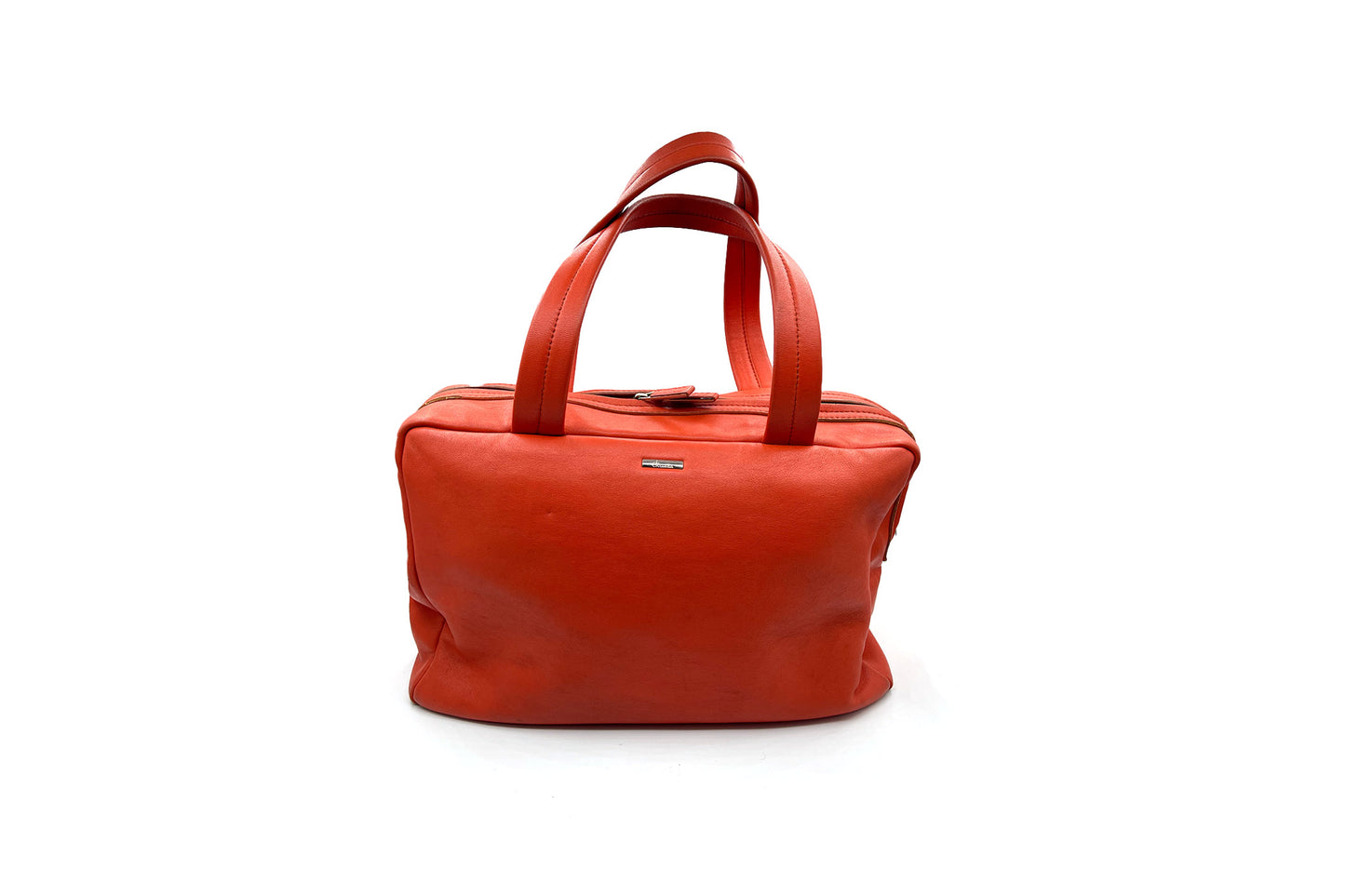 Calvin Klein Orange Calf Leather Boston Bag