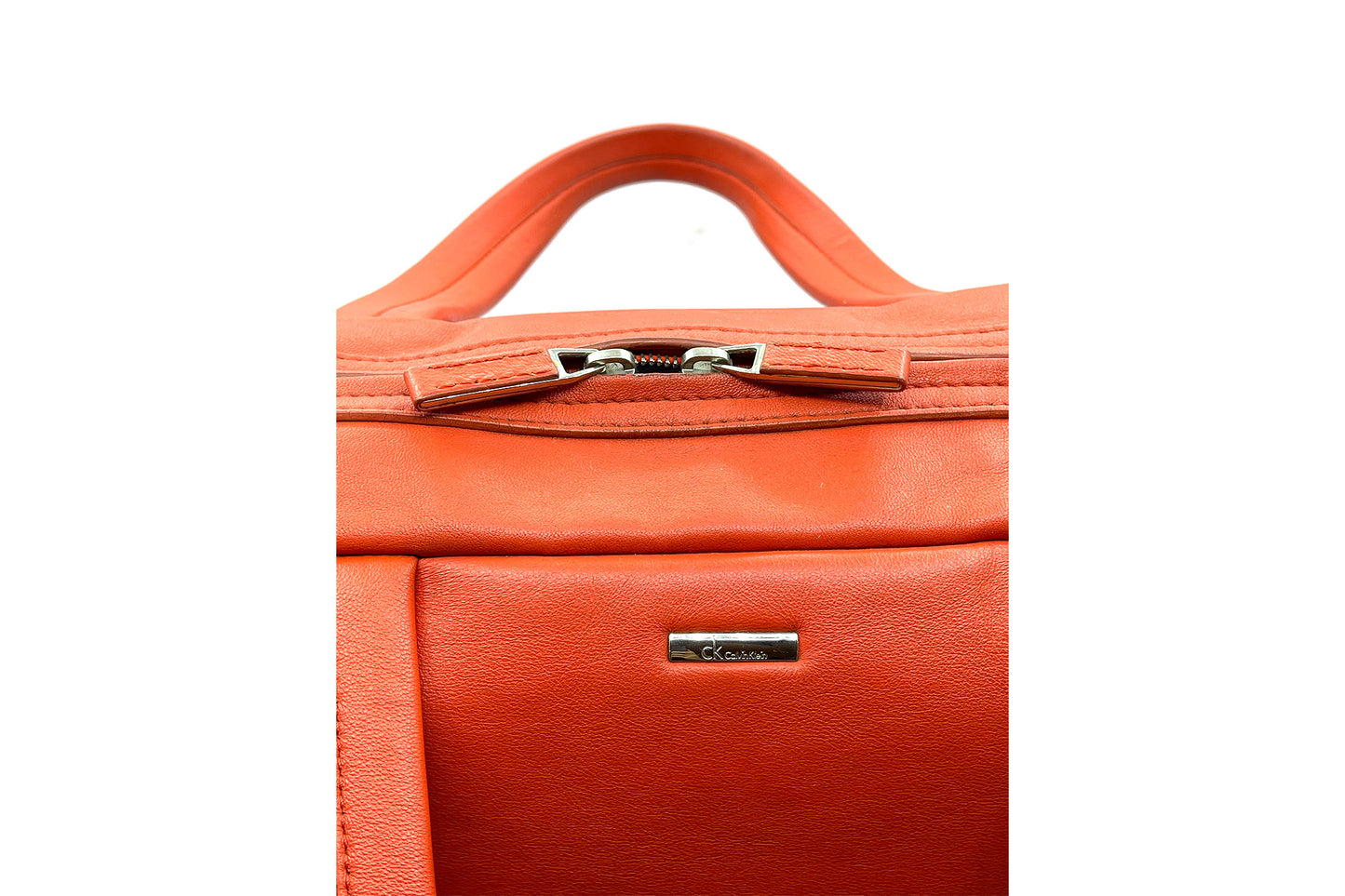 Calvin Klein Orange Calf Leather Boston Bag