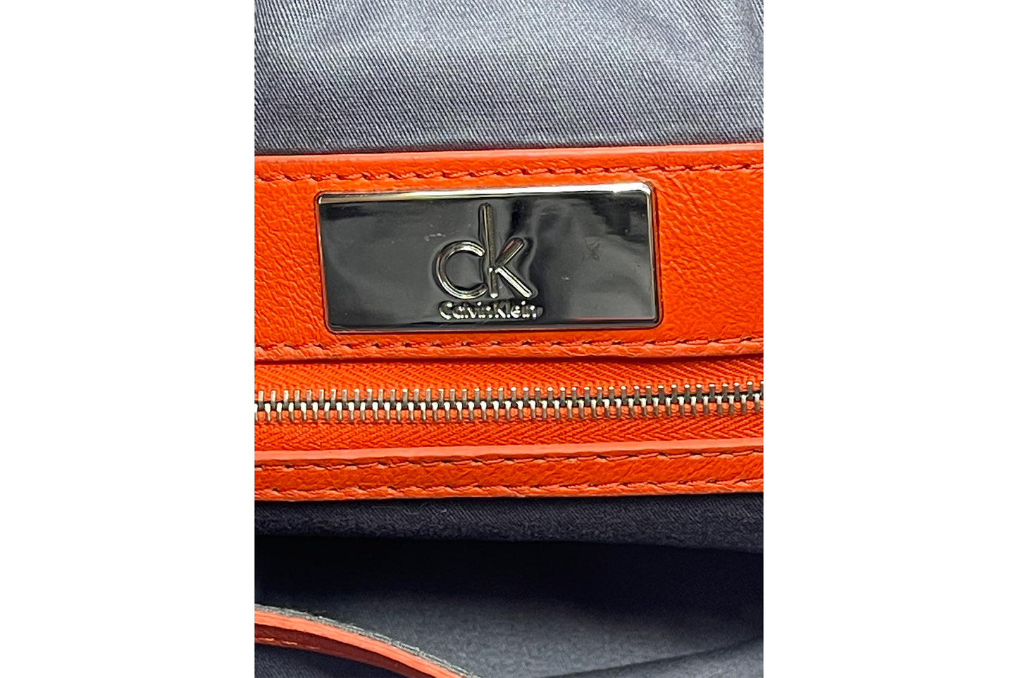 Calvin Klein Orange Calf Leather Boston Bag