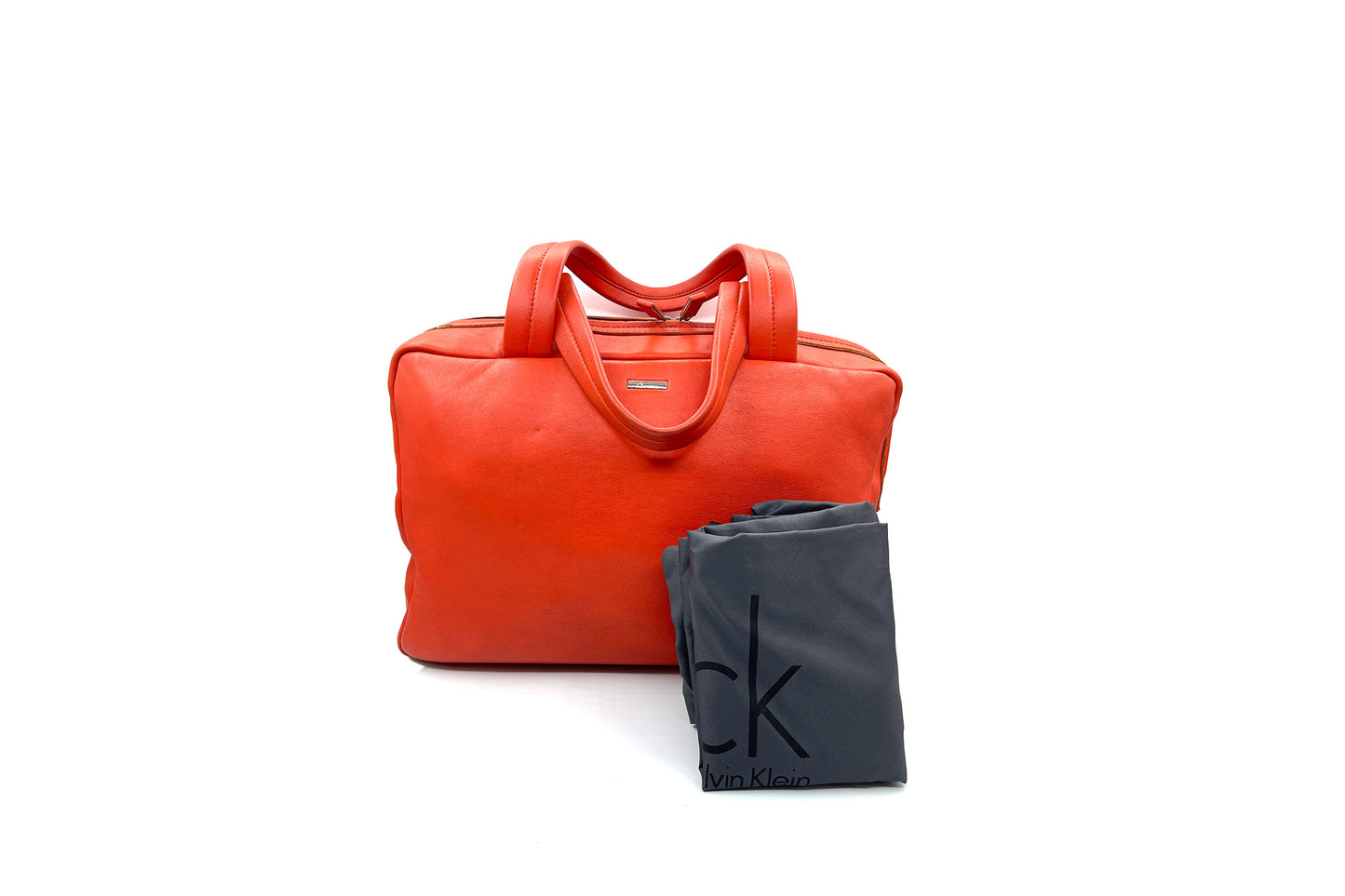 Calvin Klein Orange Calf Leather Boston Bag