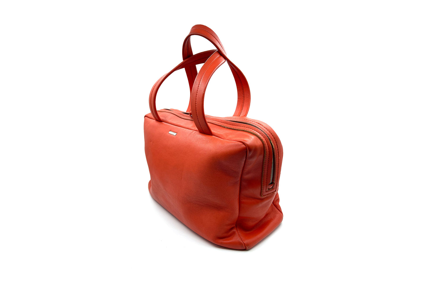 Calvin Klein Orange Calf Leather Boston Bag