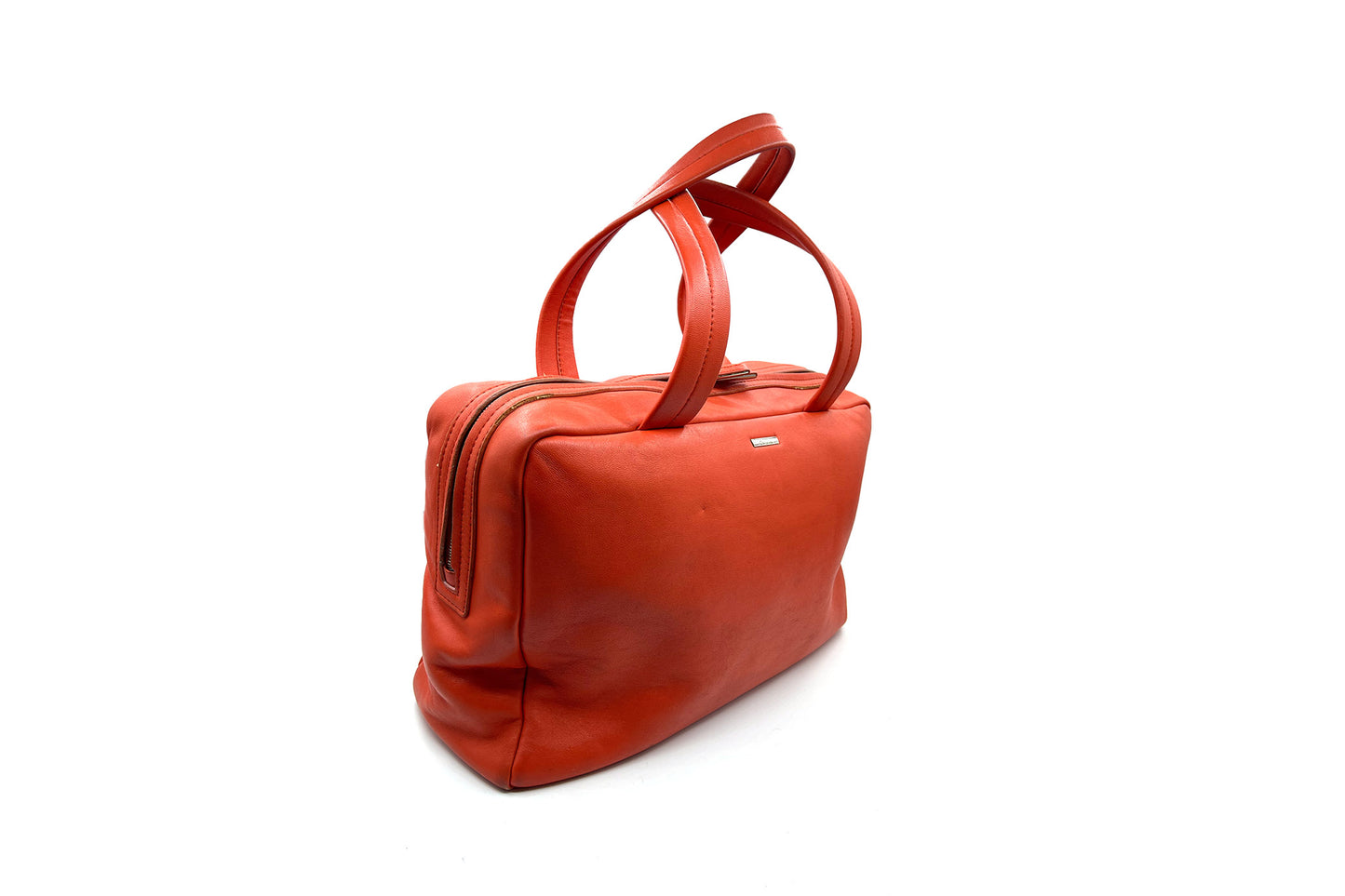 Calvin Klein Orange Calf Leather Boston Bag