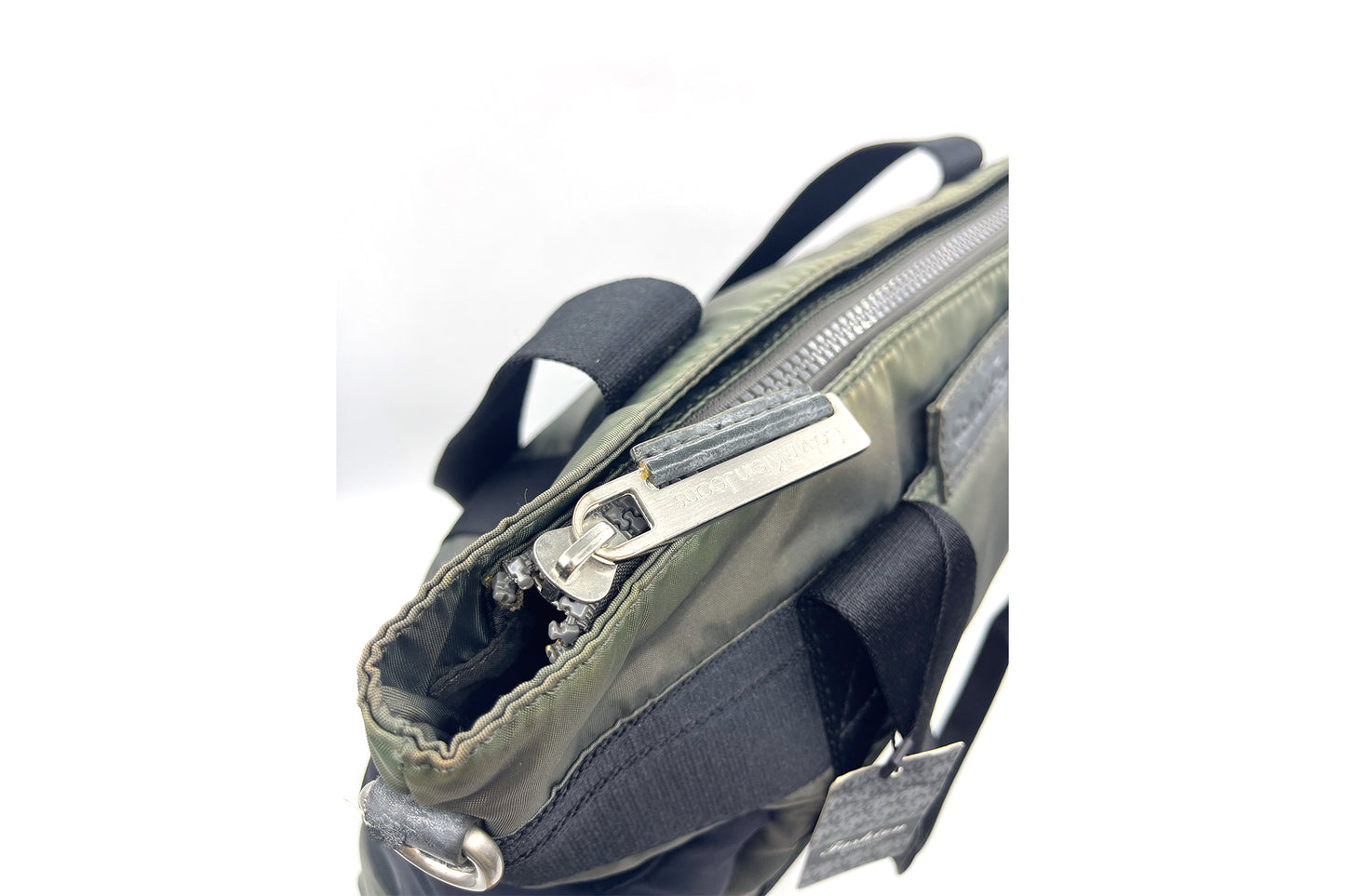 Calvin Klein Green Nylon Black Trim Tote Bag