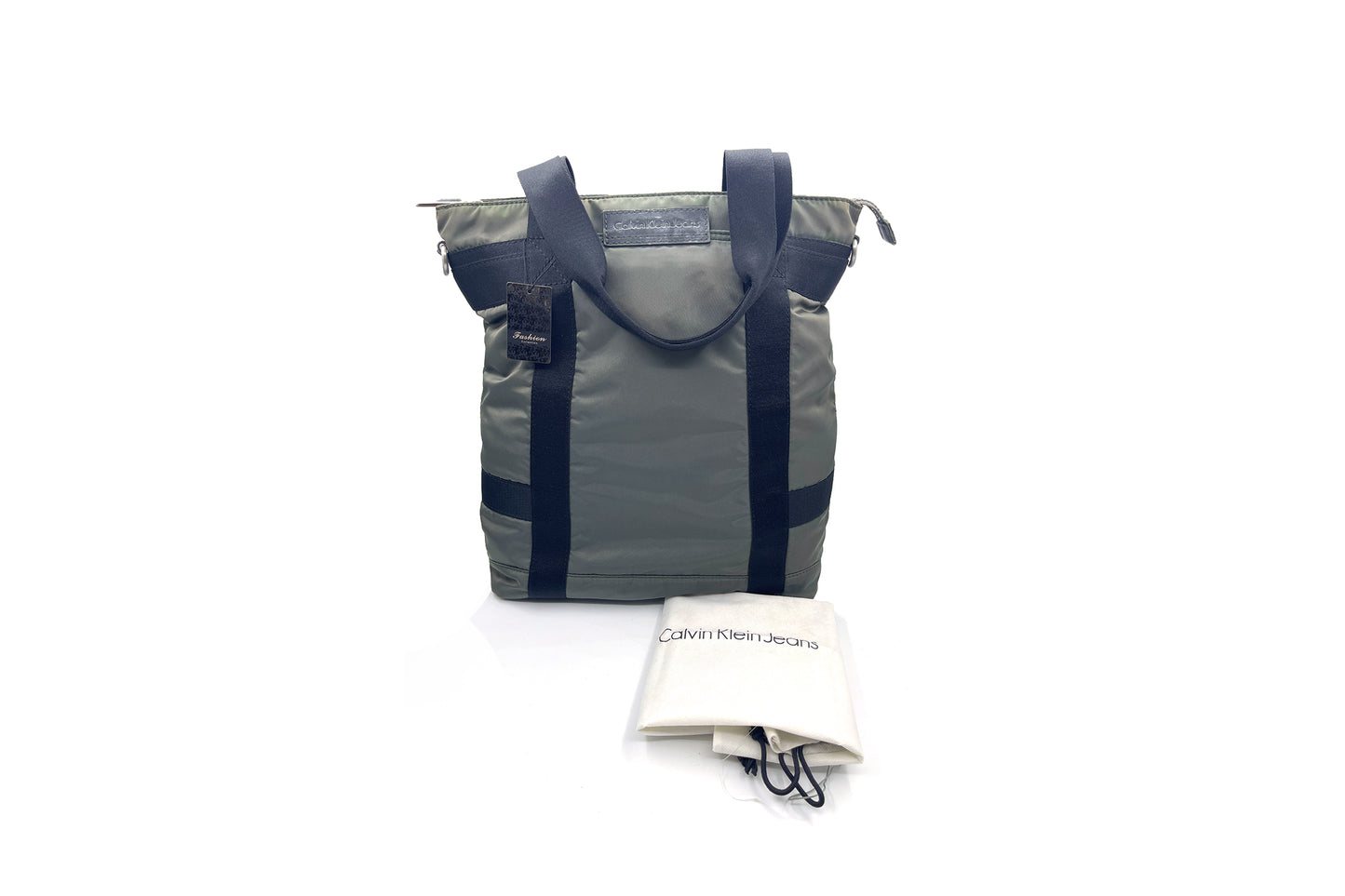 Calvin Klein Green Nylon Black Trim Tote Bag