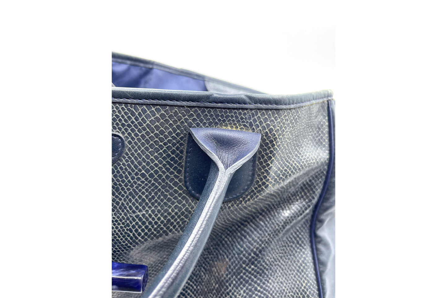 Roseau Shearling Navy Blue Lizard Skin Embossed Satchel