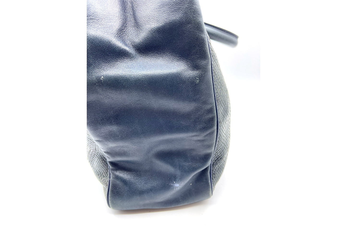 Roseau Shearling Navy Blue Lizard Skin Embossed Satchel