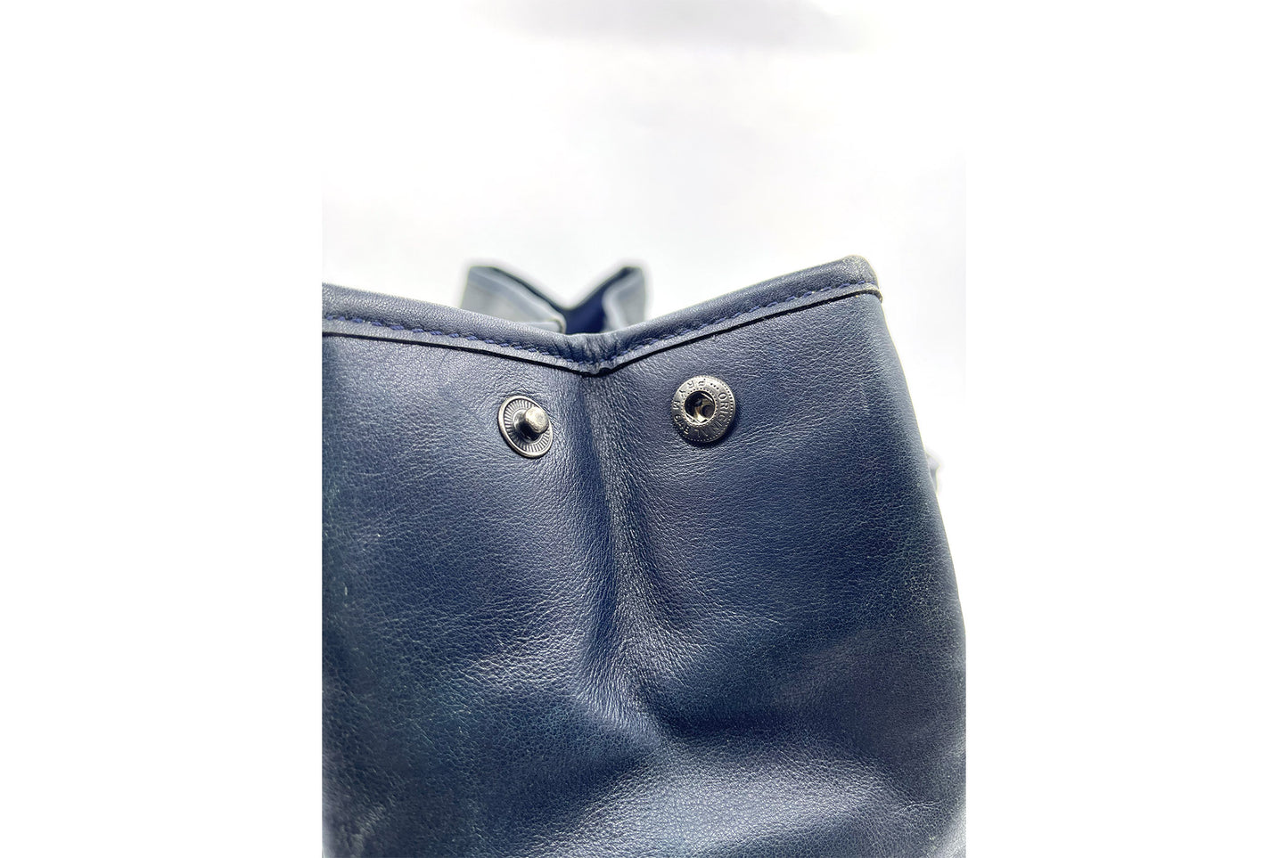 Roseau Shearling Navy Blue Lizard Skin Embossed Satchel