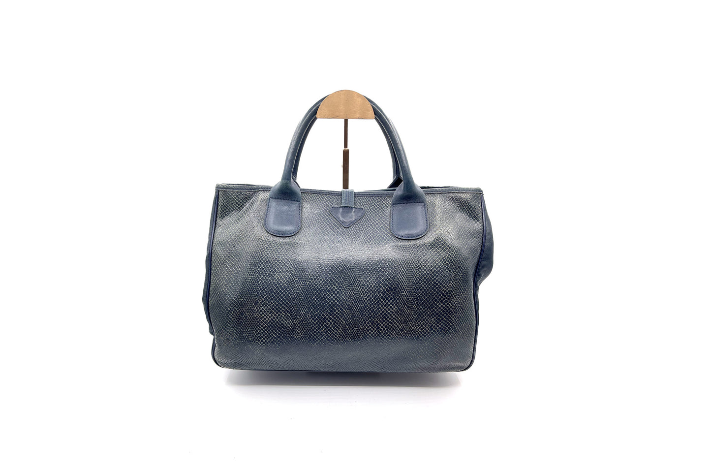Roseau Shearling Navy Blue Lizard Skin Embossed Satchel