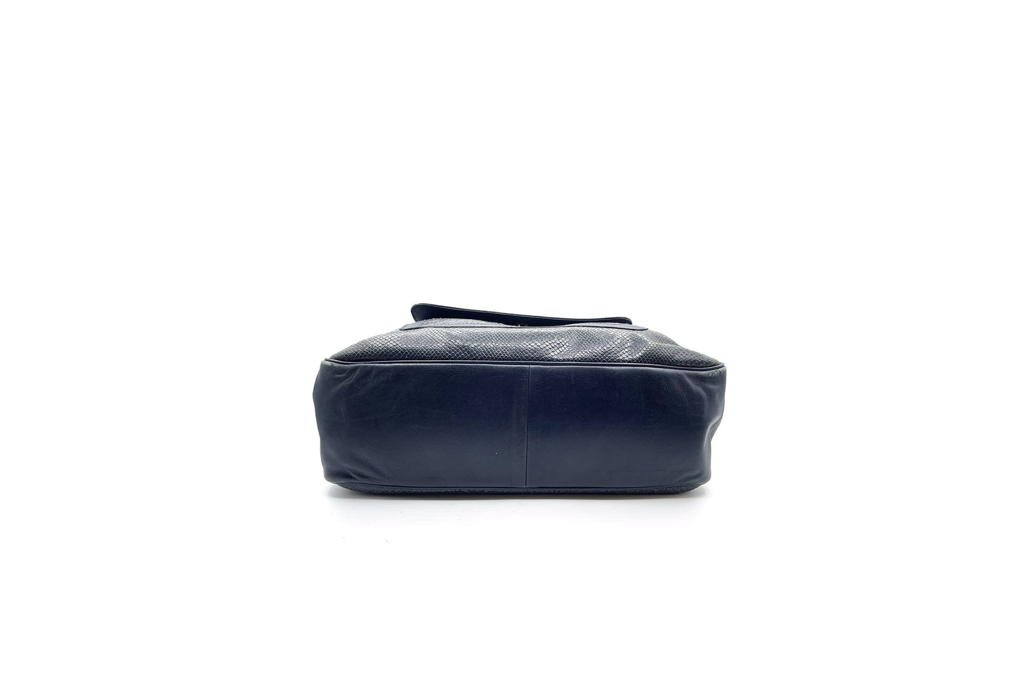 Roseau Shearling Navy Blue Lizard Skin Embossed Satchel