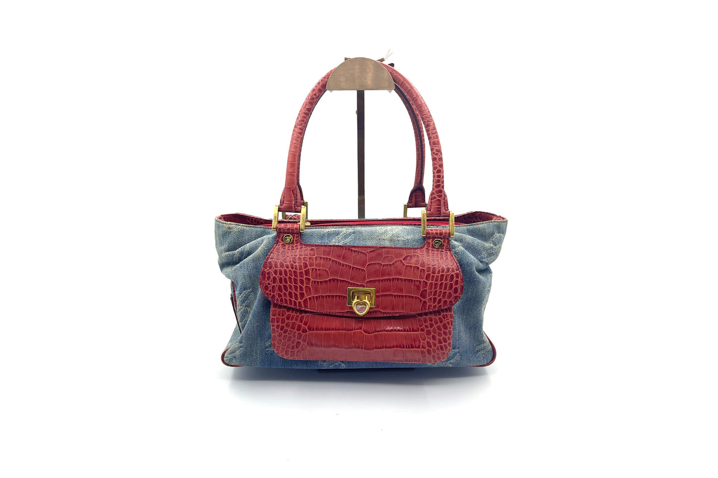 Chopard Denim and Red Croc Skin Handbag