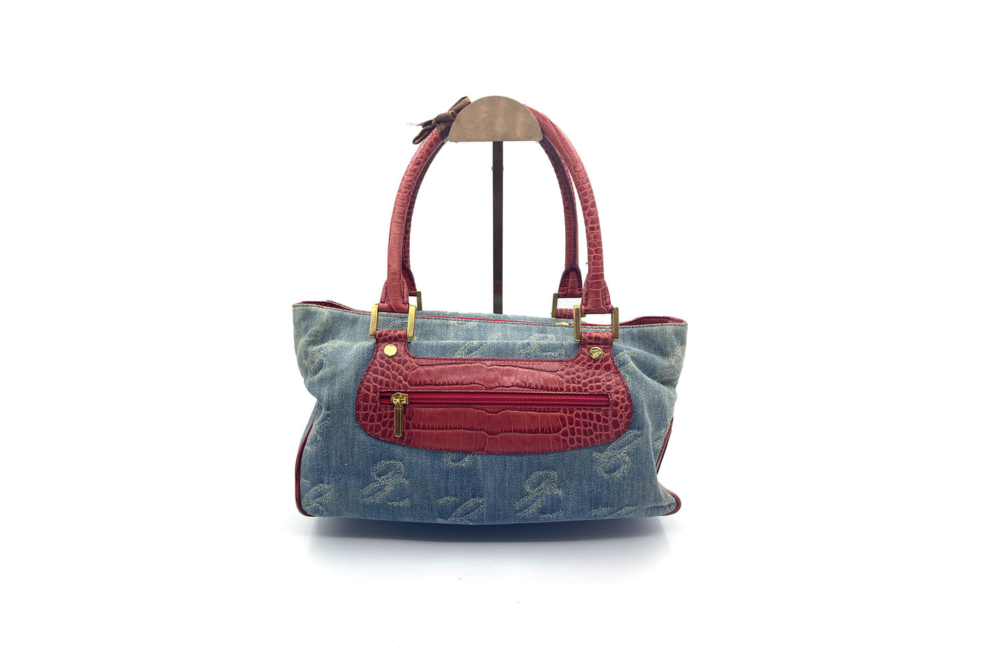 Chopard Denim and Red Croc Skin Handbag