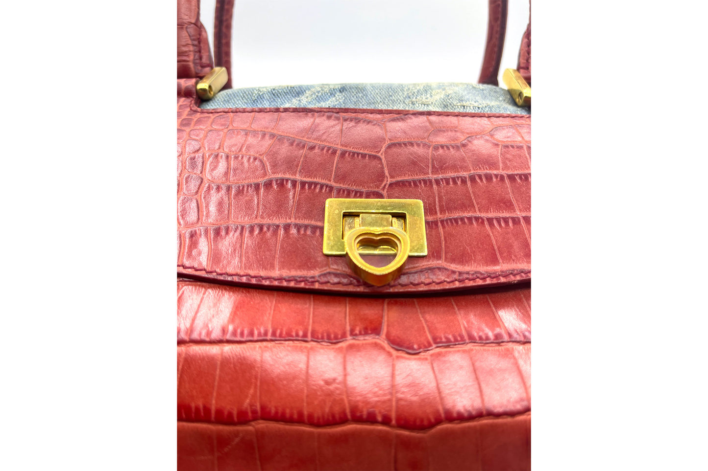 Chopard Denim and Red Croc Skin Handbag