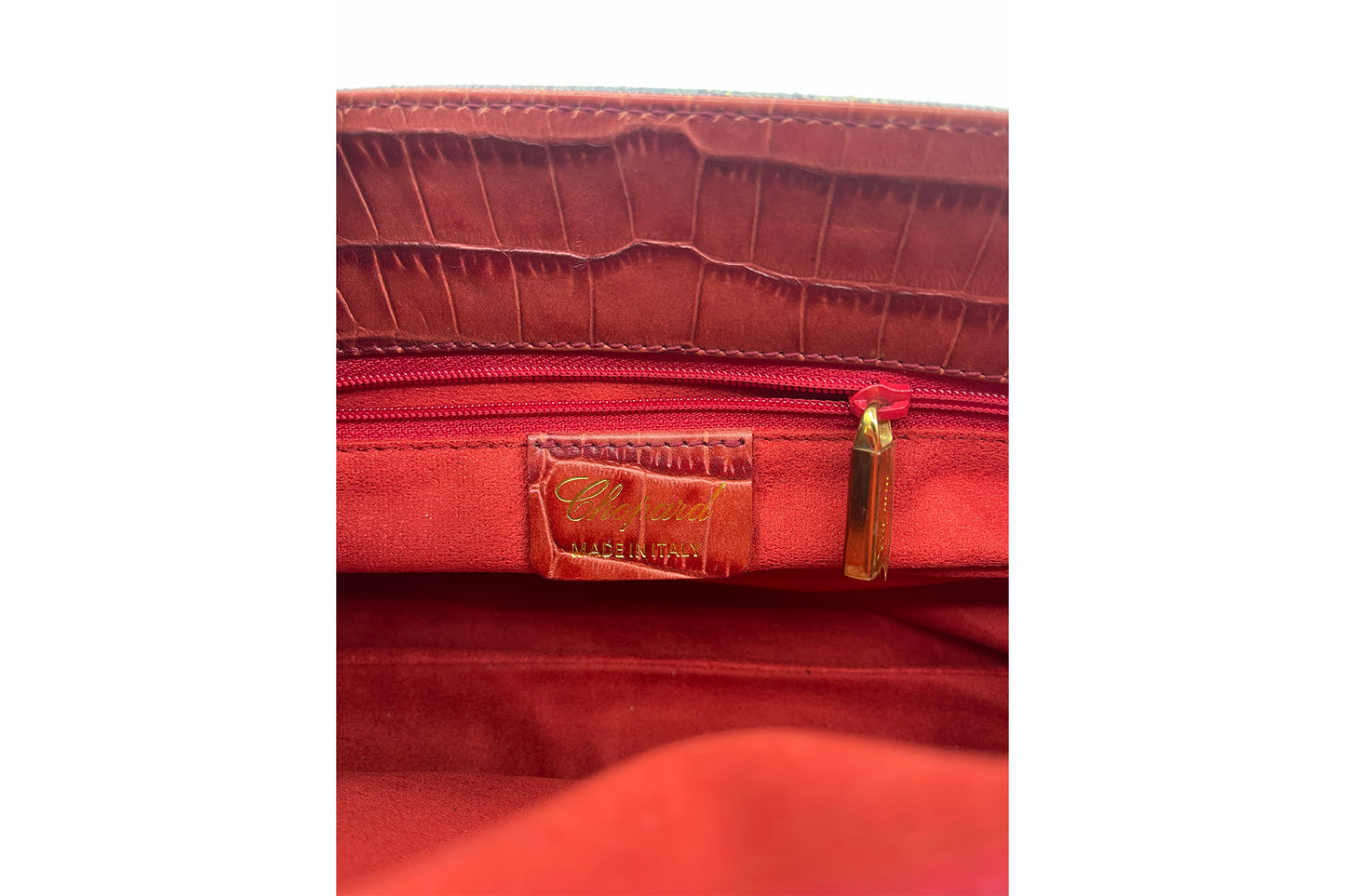 Chopard Denim and Red Croc Skin Handbag