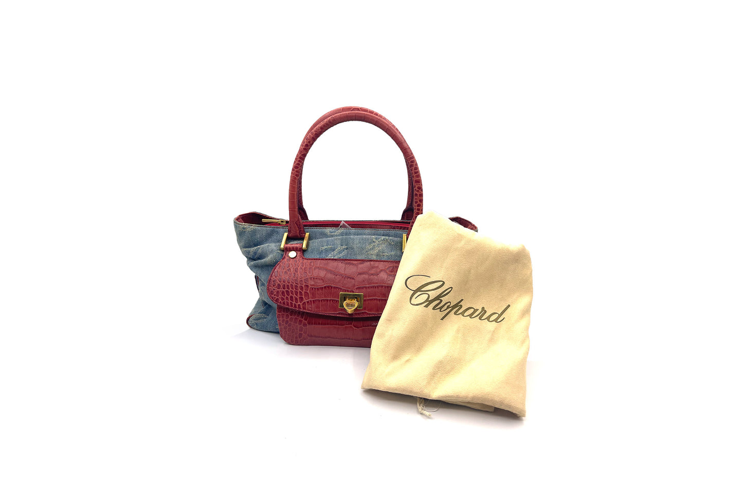 Chopard Denim and Red Croc Skin Handbag