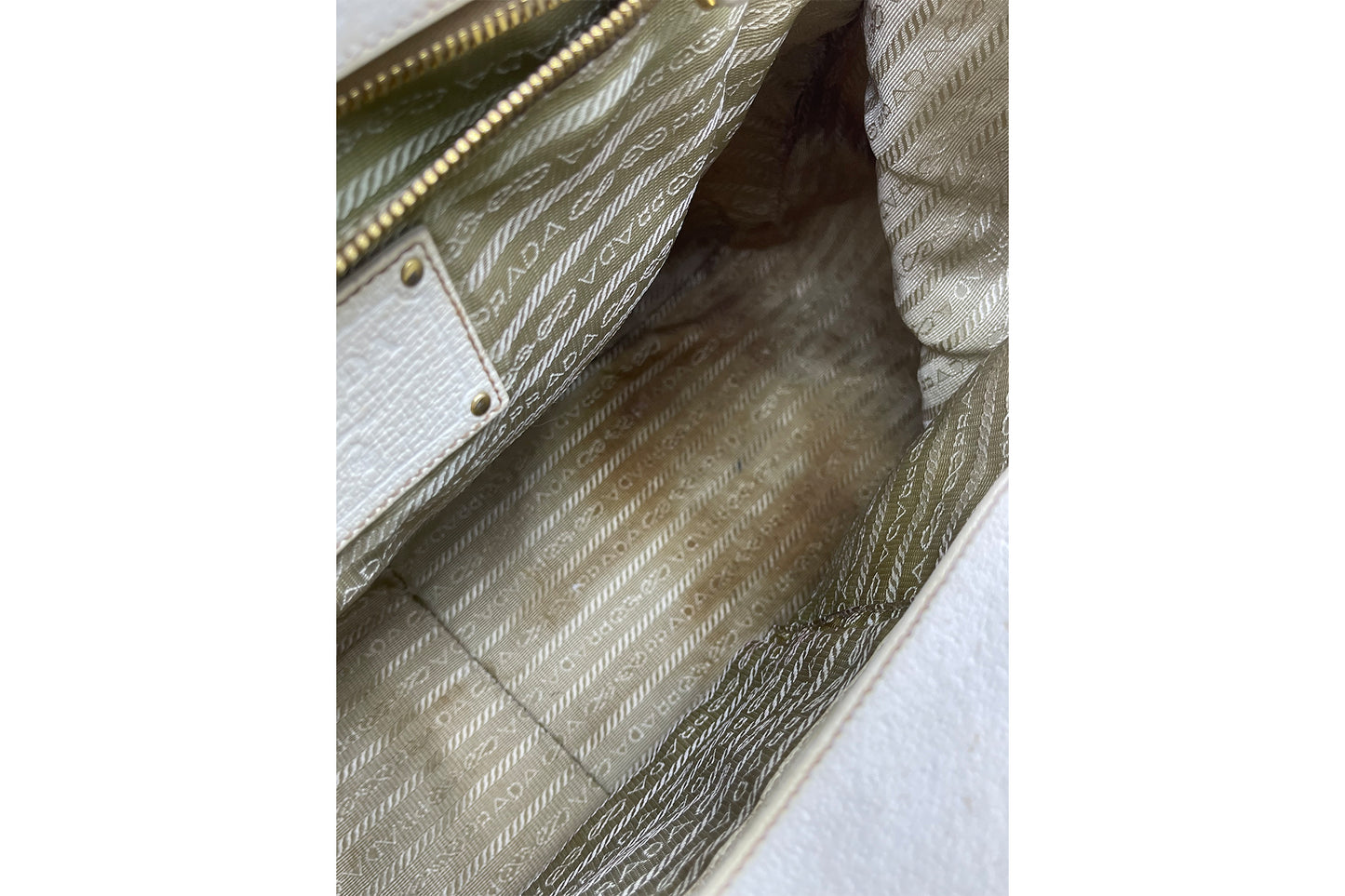 Prada Fabric Brown White Carry Bag