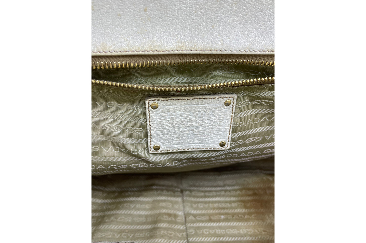 Prada Fabric Brown White Carry Bag