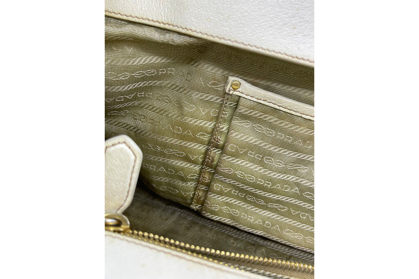 Prada Fabric Brown White Carry Bag