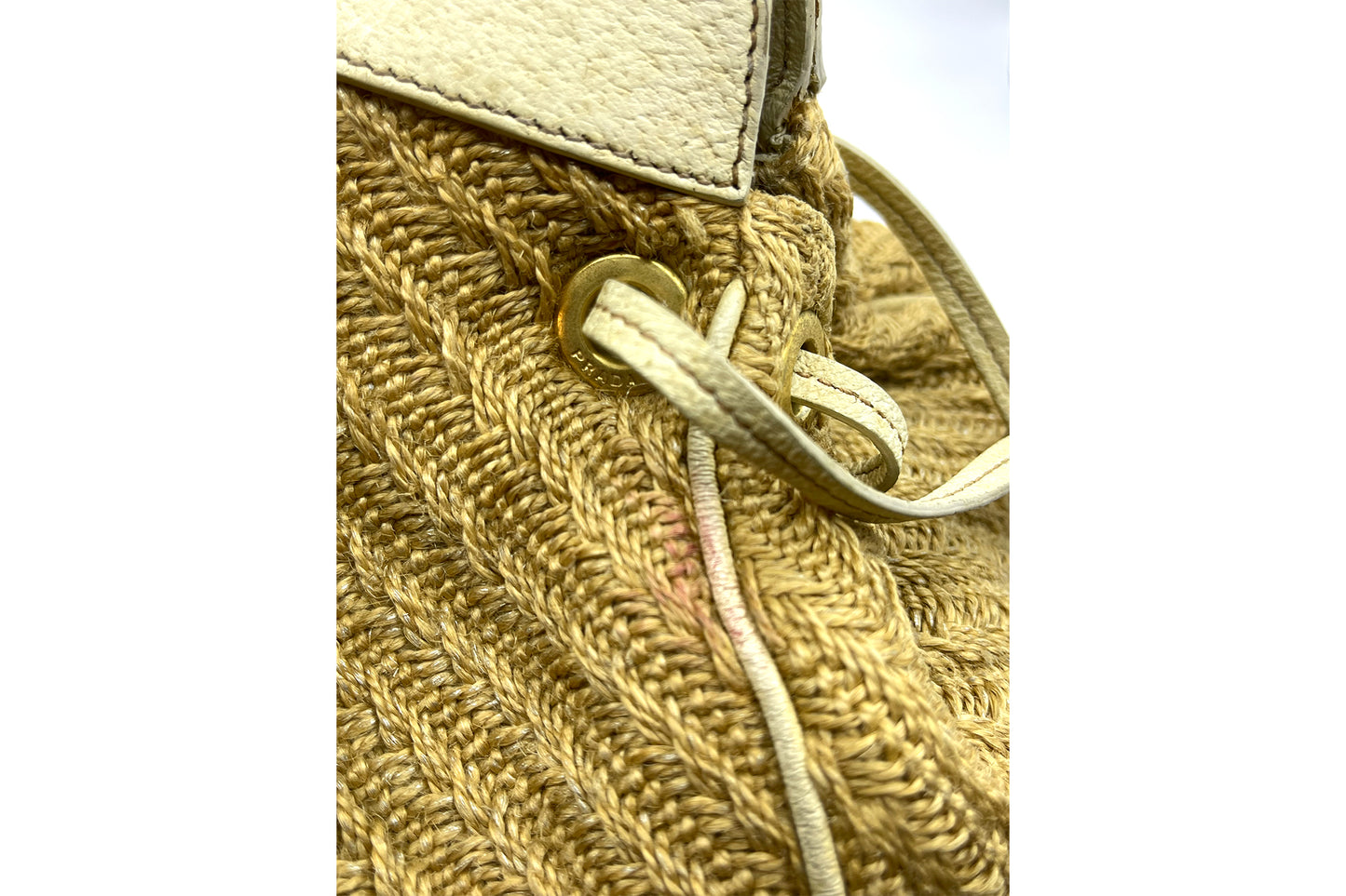Prada Fabric Brown White Carry Bag