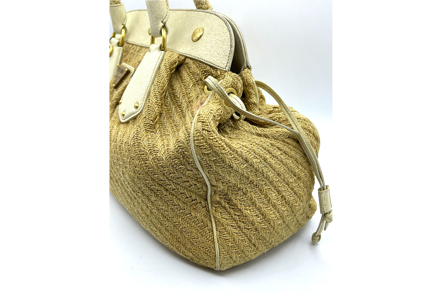 Prada Fabric Brown White Carry Bag