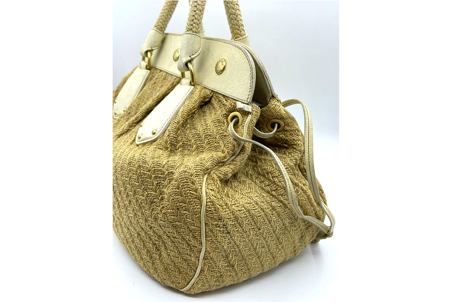 Prada Fabric Brown White Carry Bag