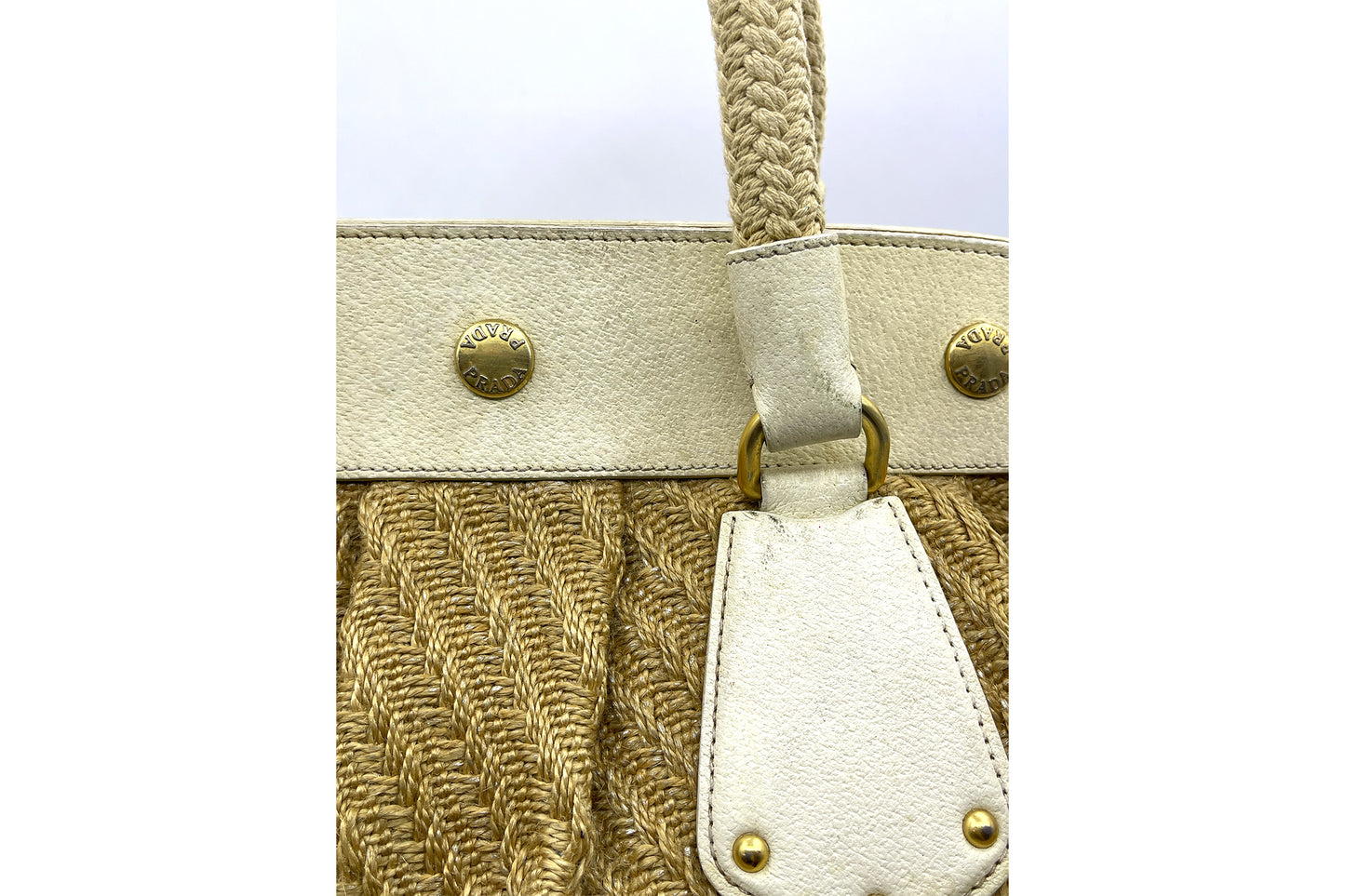 Prada Fabric Brown White Carry Bag