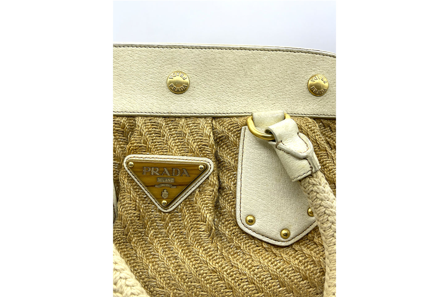 Prada Fabric Brown White Carry Bag