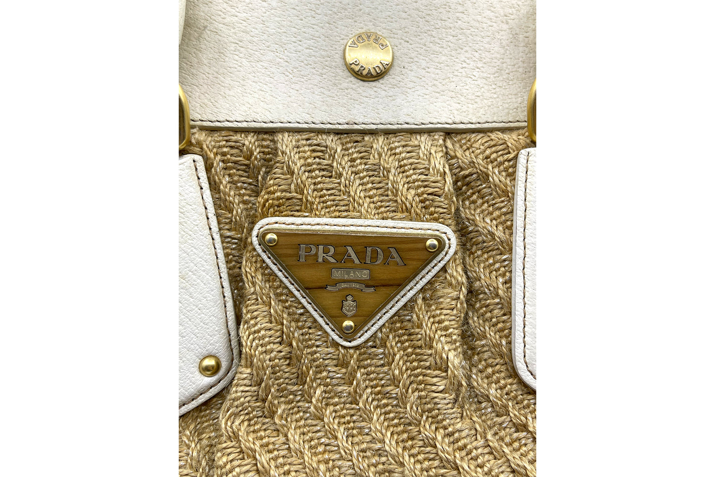 Prada Fabric Brown White Carry Bag