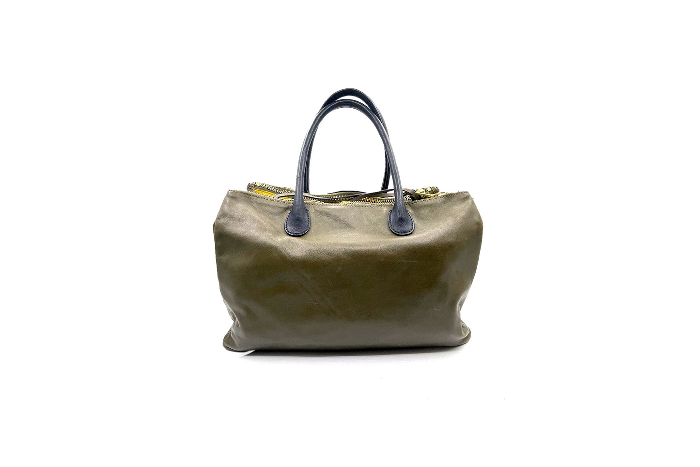 Rabeanco Olive Leather Double Zip Shoulder Bag