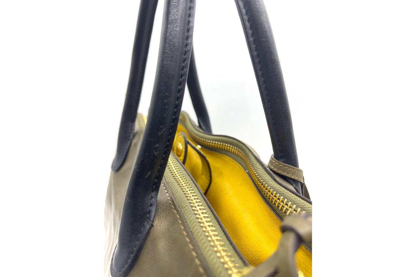 Rabeanco Olive Leather Double Zip Shoulder Bag