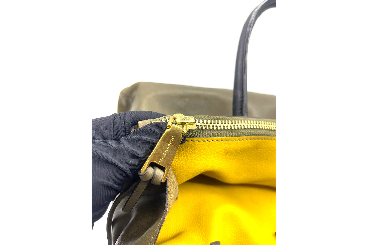 Rabeanco Olive Leather Double Zip Shoulder Bag
