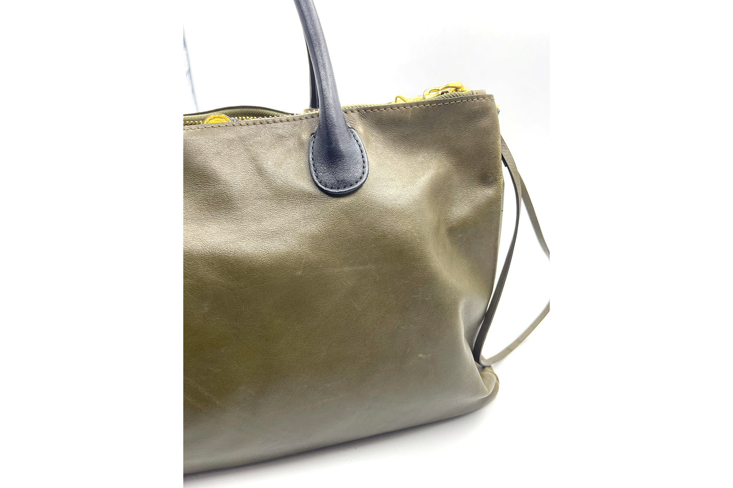 Rabeanco Olive Leather Double Zip Shoulder Bag