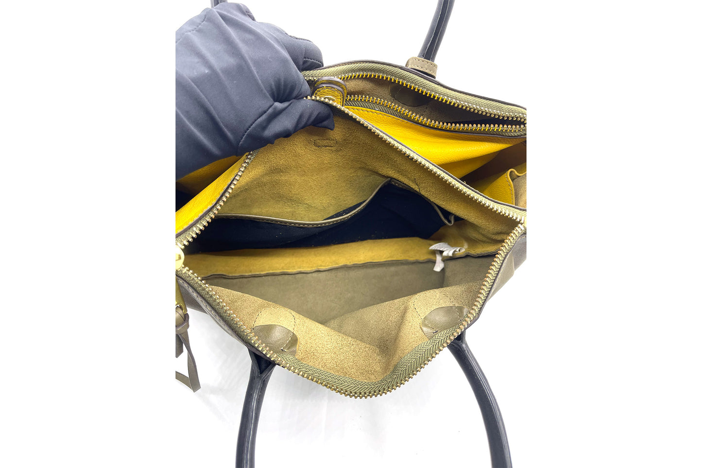 Rabeanco Olive Leather Double Zip Shoulder Bag