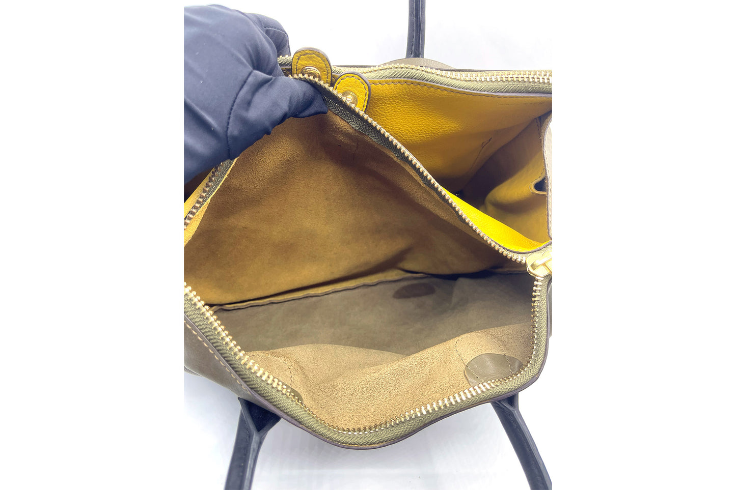 Rabeanco Olive Leather Double Zip Shoulder Bag