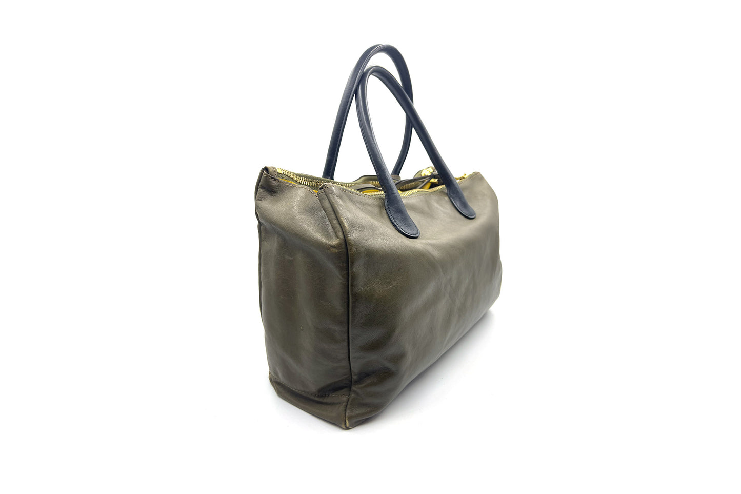 Rabeanco Olive Leather Double Zip Shoulder Bag