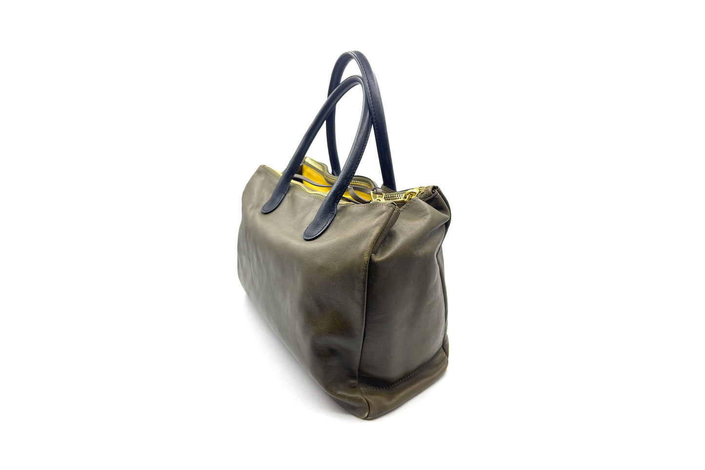 Rabeanco Olive Leather Double Zip Shoulder Bag