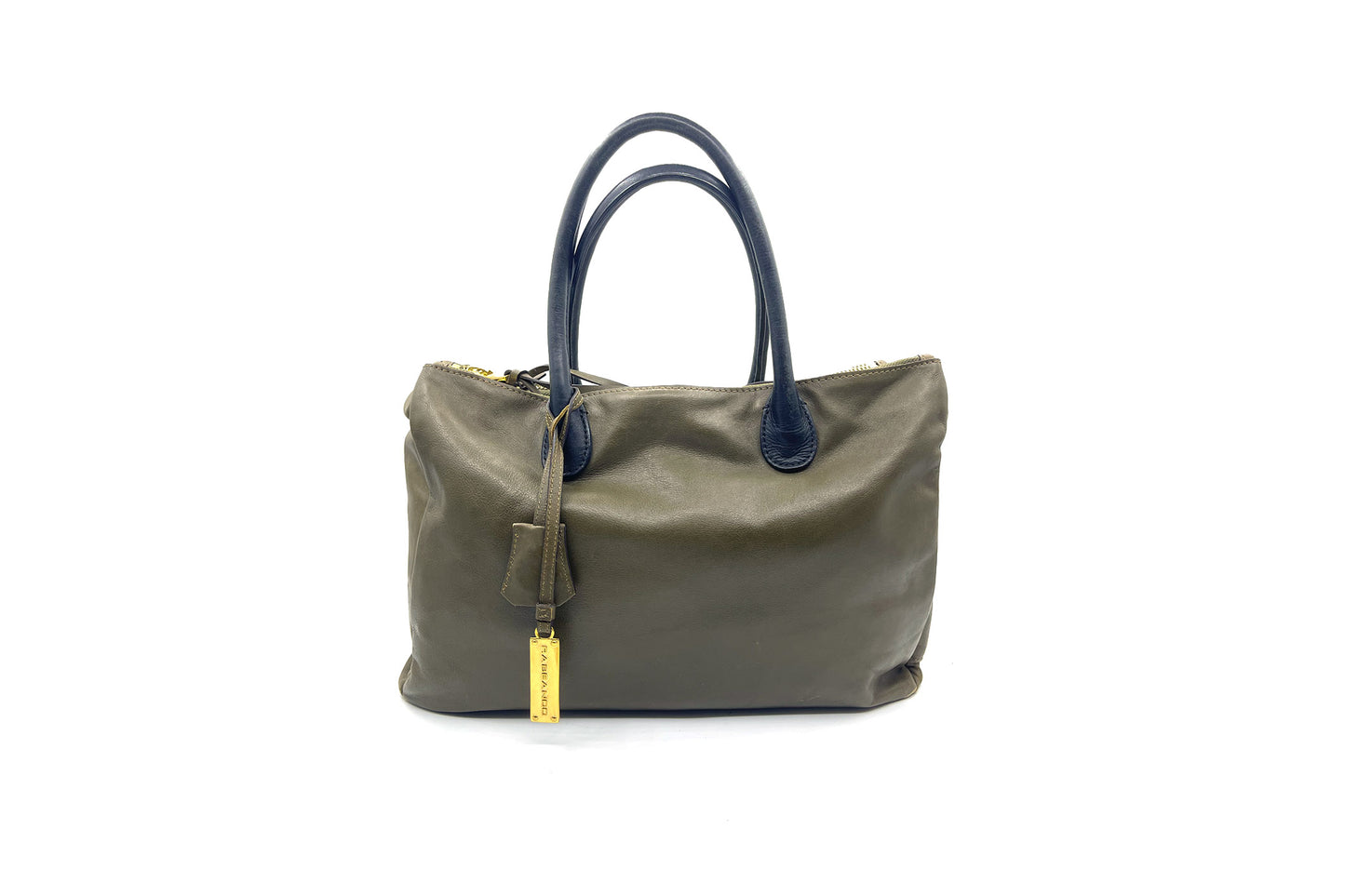 Rabeanco Olive Leather Double Zip Shoulder Bag