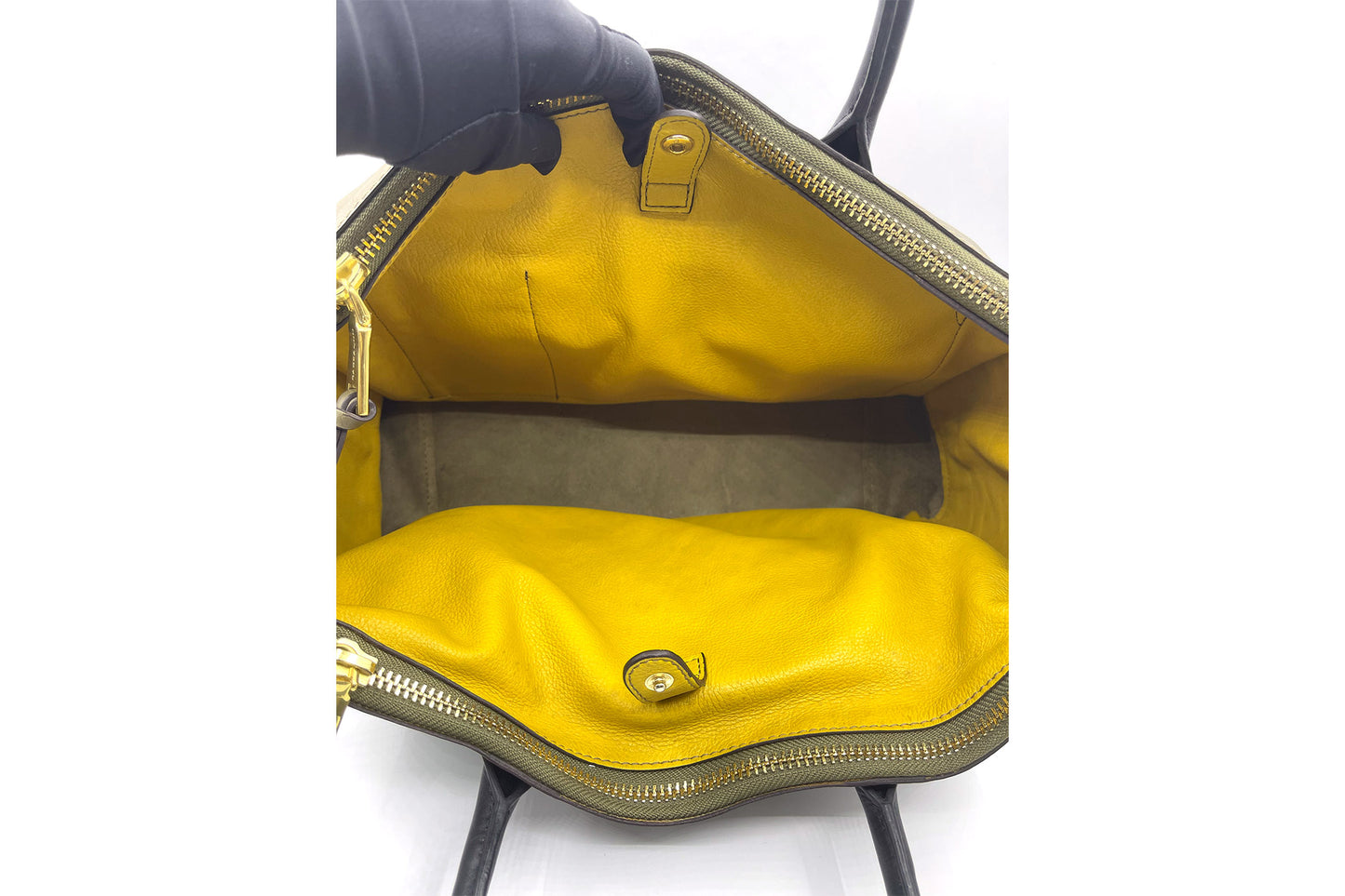 Rabeanco Olive Leather Double Zip Shoulder Bag
