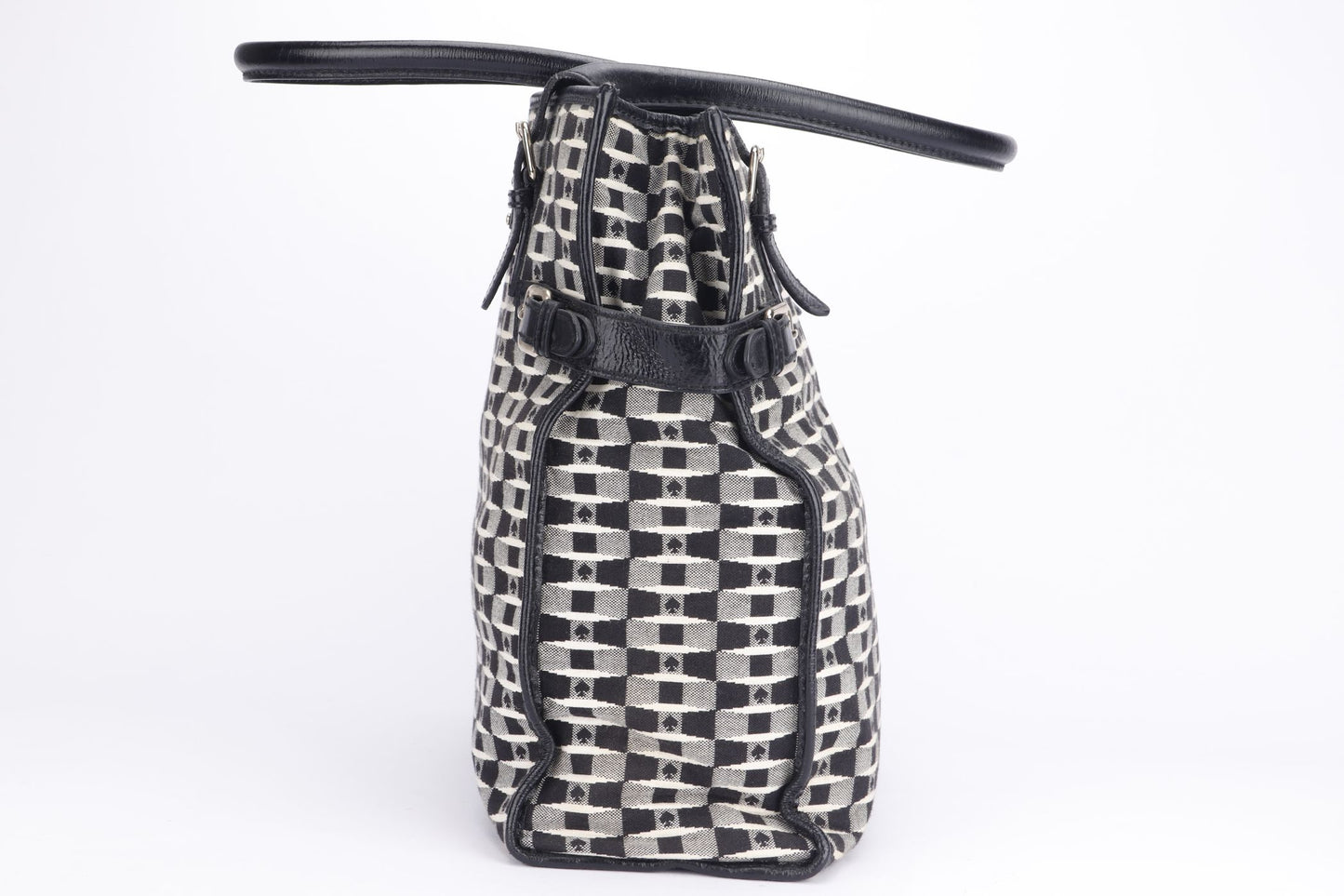 Kate Spade Canvas Monogram Vertical Tote Bag With Black Patent Handle (WDC)