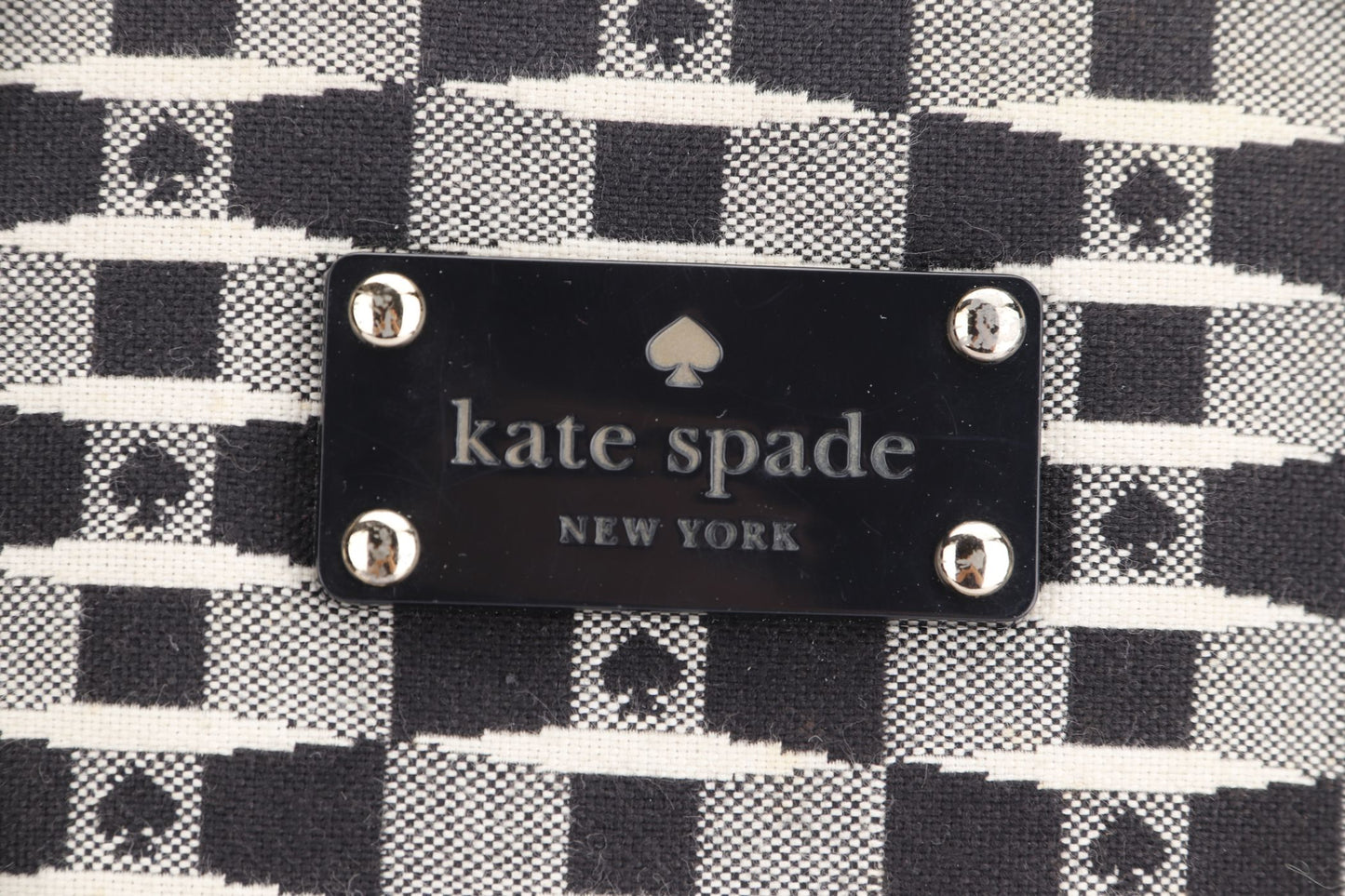 Kate Spade Canvas Monogram Vertical Tote Bag With Black Patent Handle (WDC)