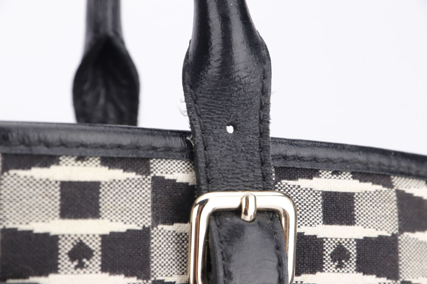 Kate Spade Canvas Monogram Vertical Tote Bag With Black Patent Handle (WDC)