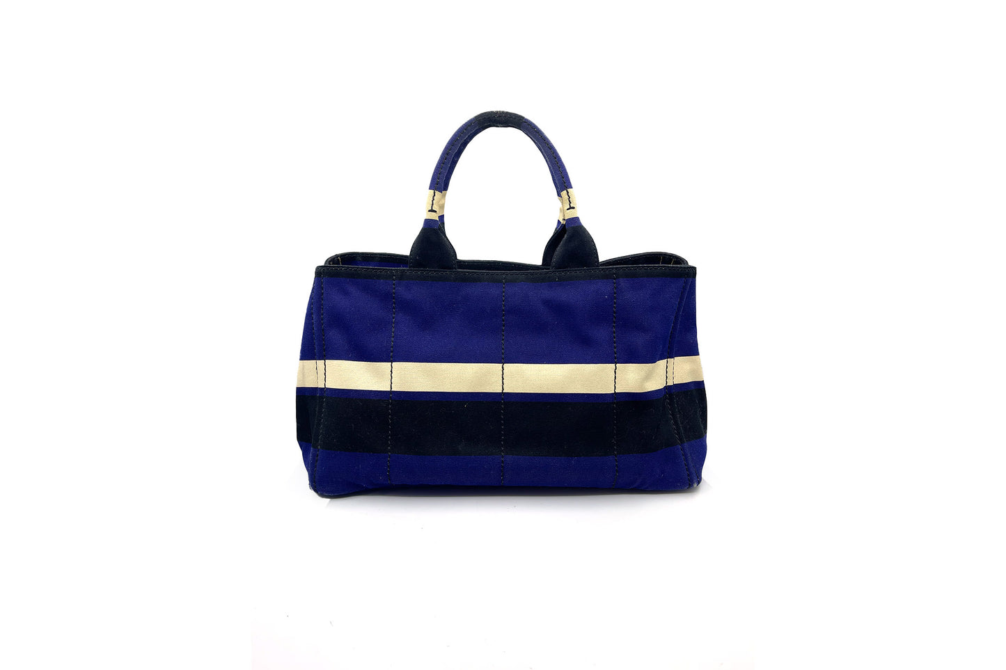 Prada Cobalto Canapa Righe Shopping Tote