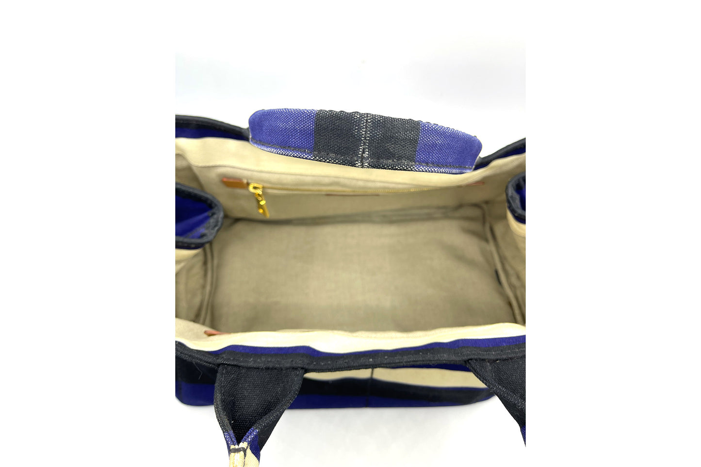 Prada Cobalto Canapa Righe Shopping Tote