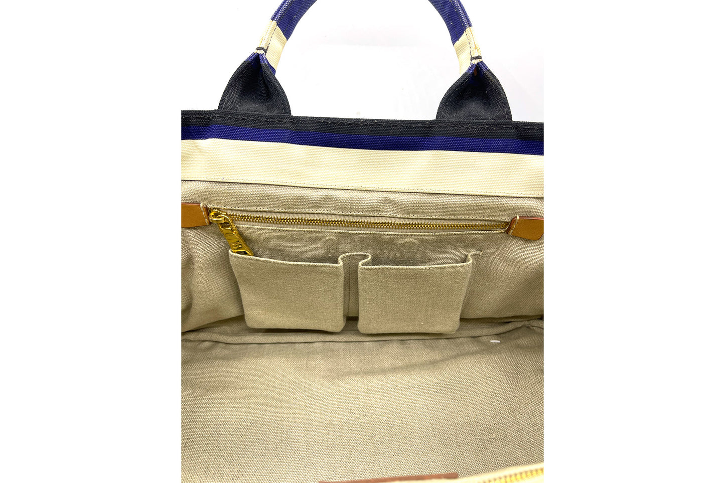 Prada Cobalto Canapa Righe Shopping Tote