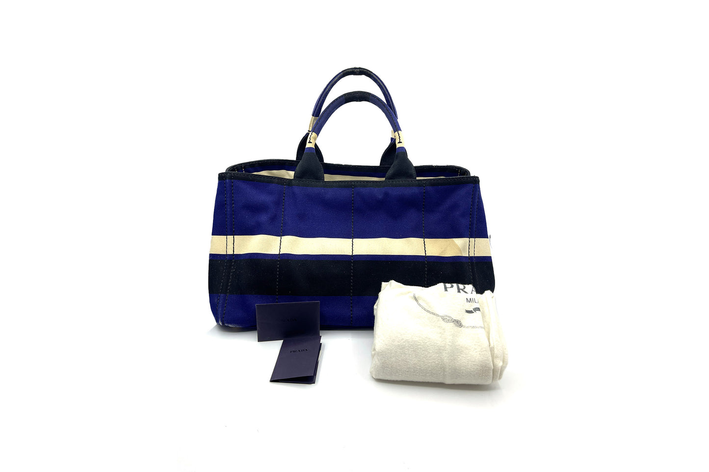 Prada Cobalto Canapa Righe Shopping Tote