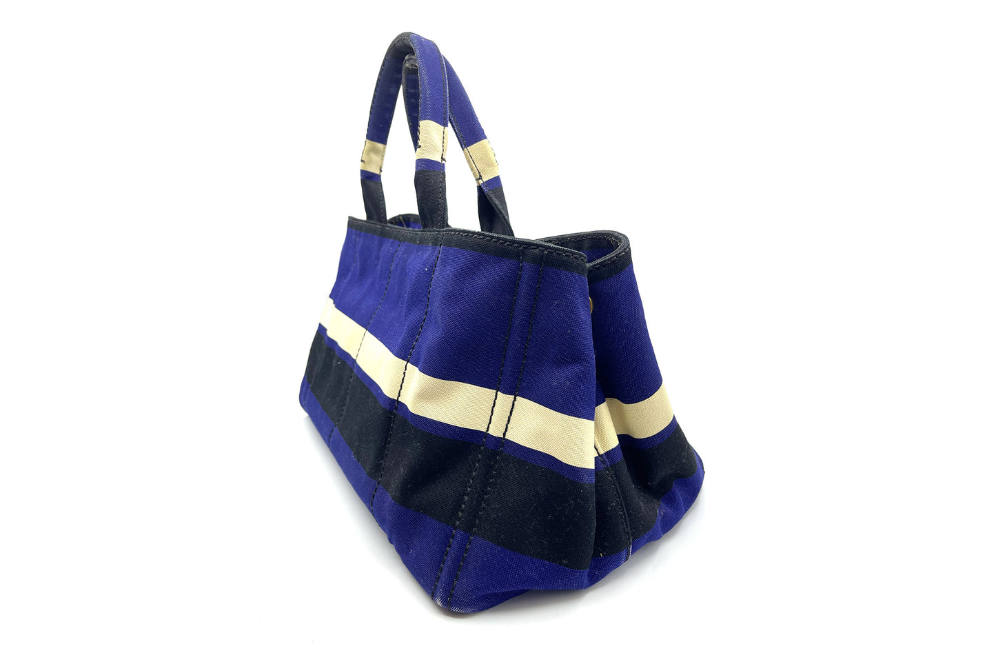 Prada Cobalto Canapa Righe Shopping Tote