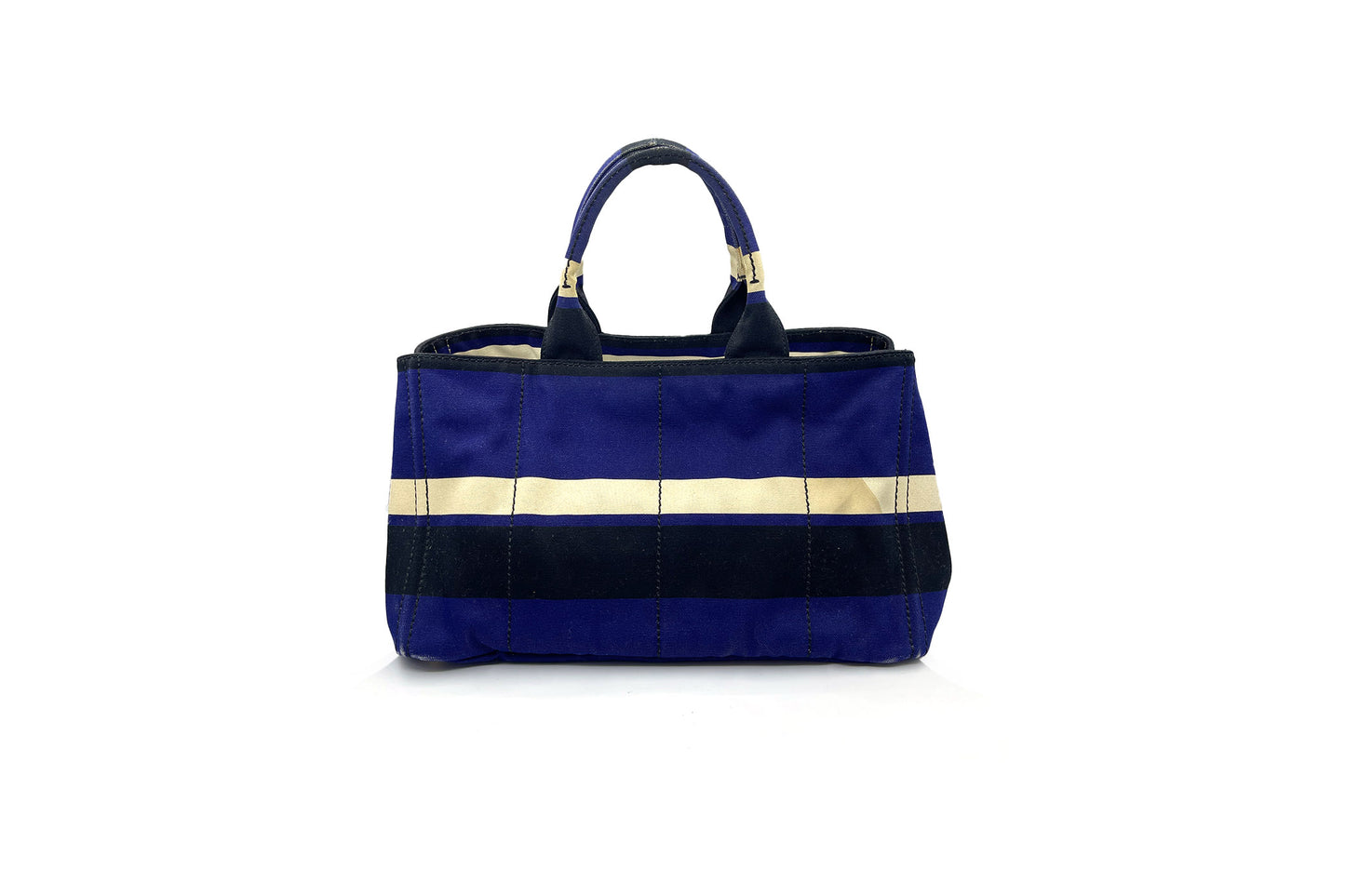 Prada Cobalto Canapa Righe Shopping Tote