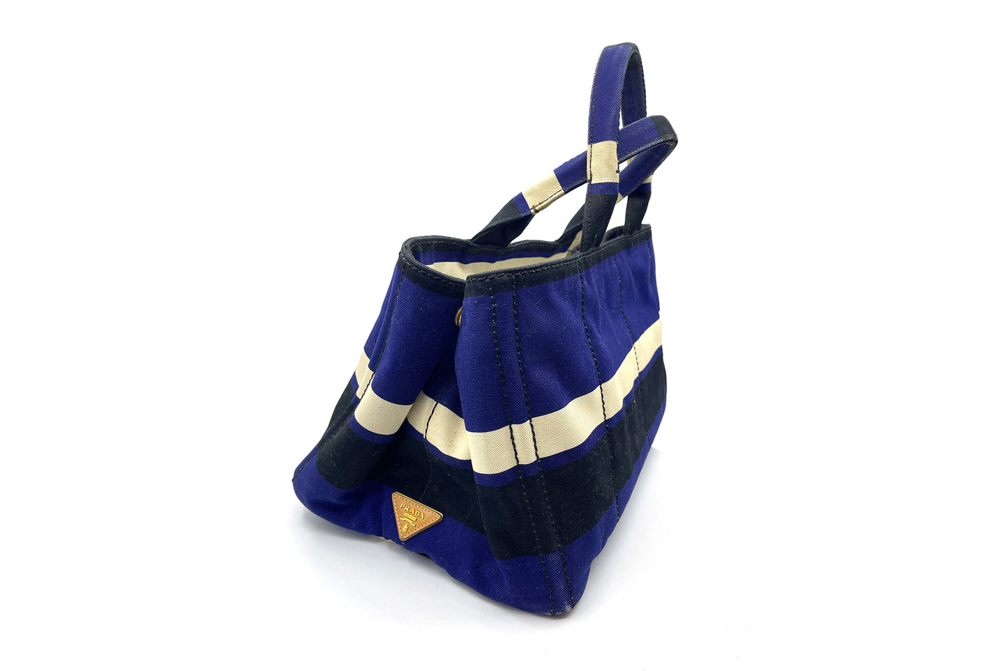 Prada Cobalto Canapa Righe Shopping Tote