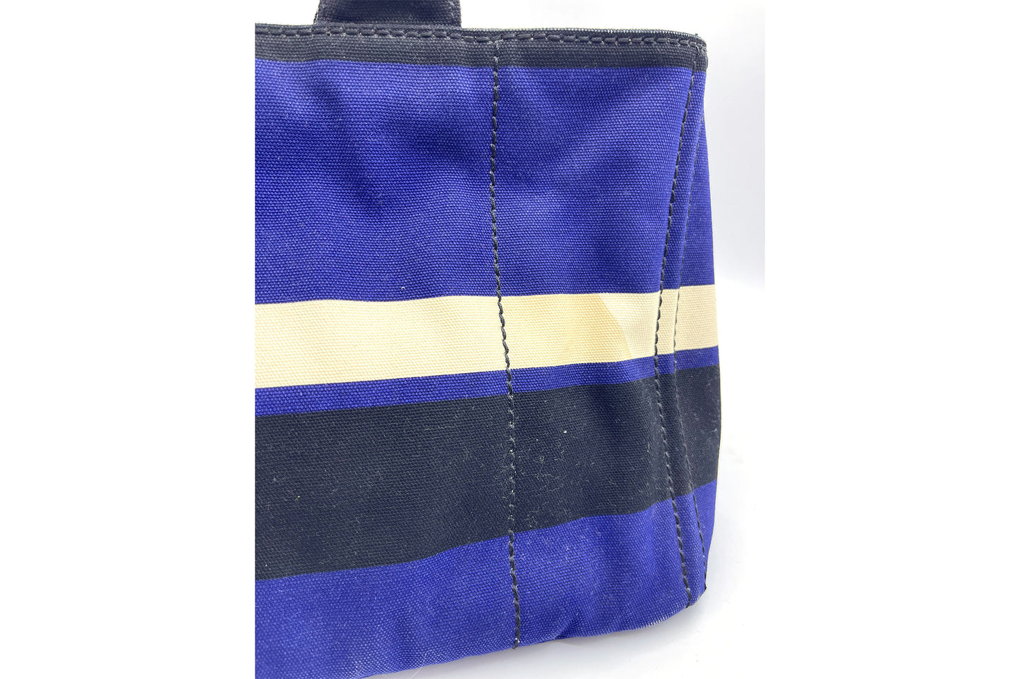 Prada Cobalto Canapa Righe Shopping Tote