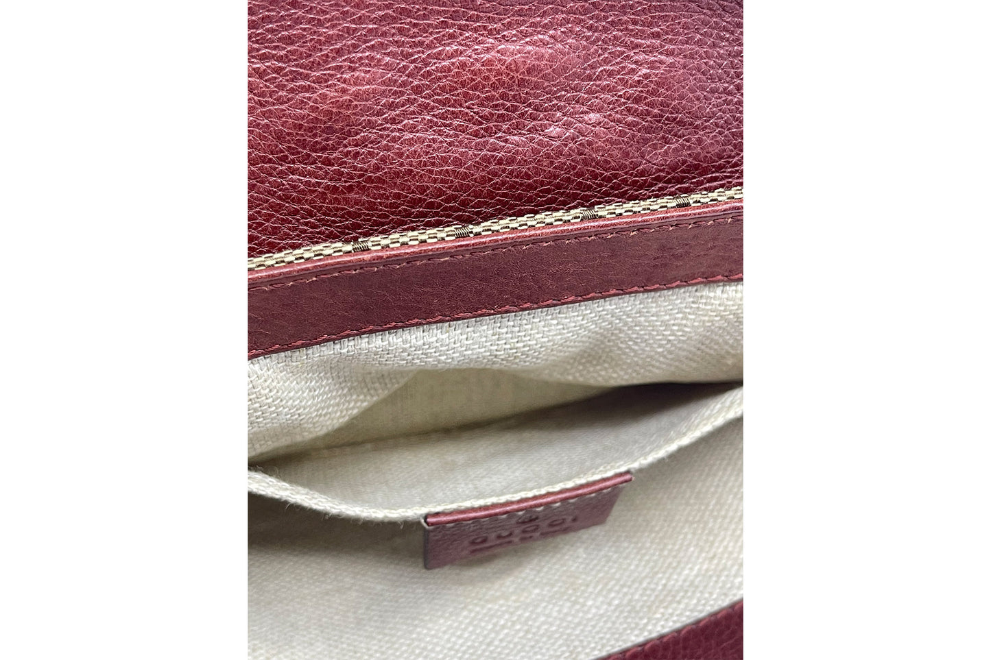 Gucci Brown GG Canvas & Burgundy Leather Marrakech Chain Shoulder Bag