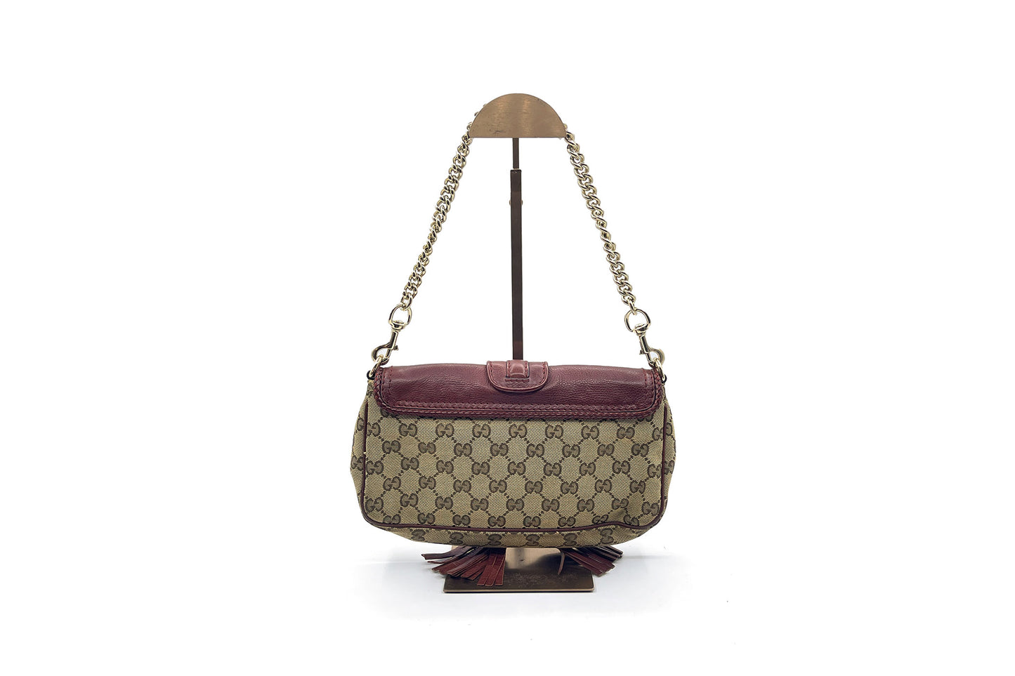 Gucci Brown GG Canvas & Burgundy Leather Marrakech Chain Shoulder Bag